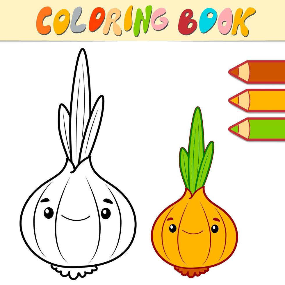 libro de colorear o página para niños. vector blanco y negro de cebolla