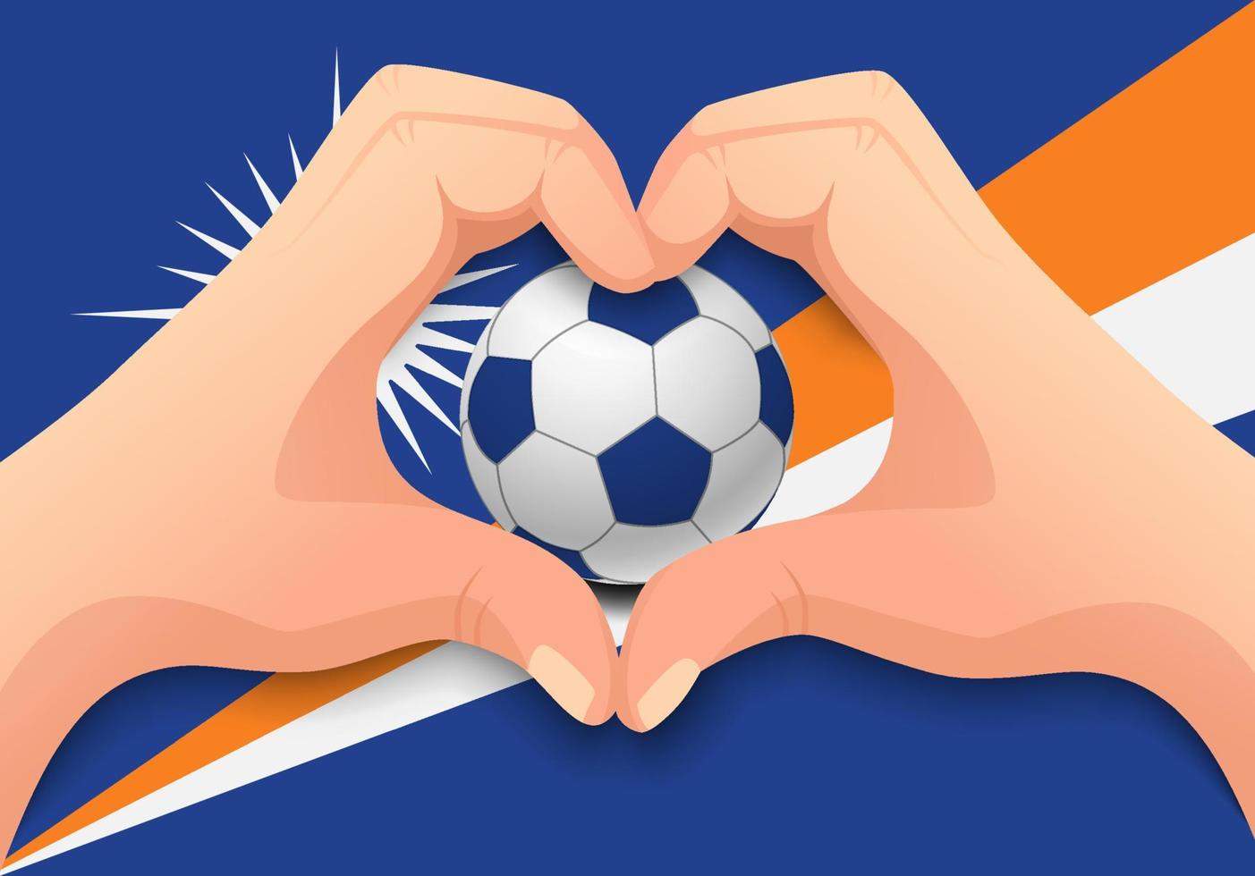 Balón de fútbol de las islas marshall y forma de corazón de mano vector