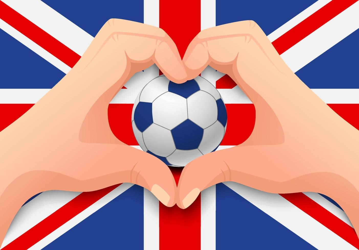 balón de fútbol del reino unido y forma de corazón de la mano vector