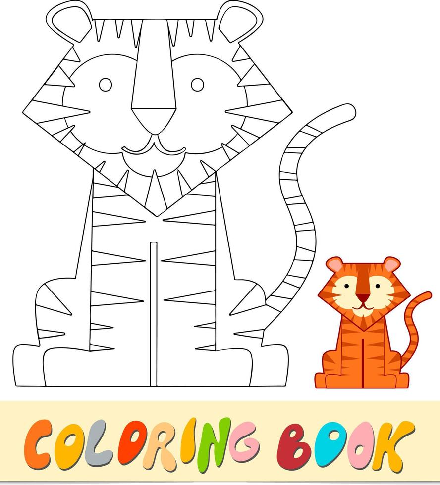 Coloring book or page for kids. Tiger black and white vector illustration