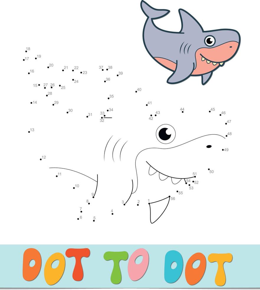 Dot to dot puzzle. Connect dots game. shark vector illustration