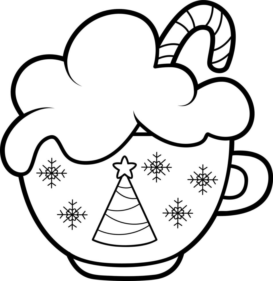 Christmas coloring book or page. Cup black and white vector illustration