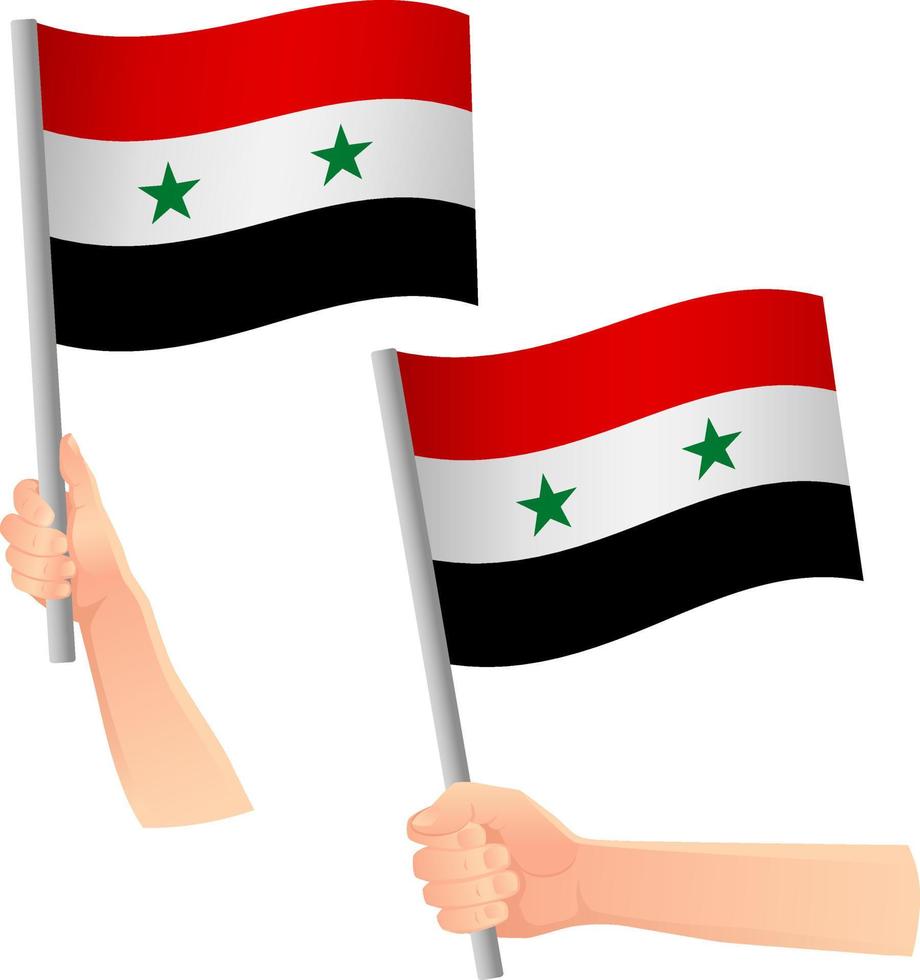siria, bandera, en, mano, icono vector