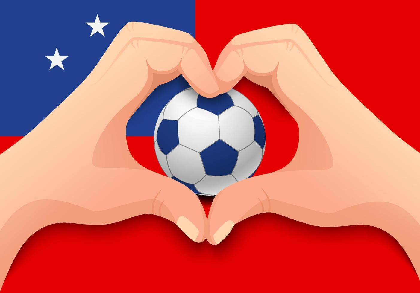 balón de fútbol de samoa y forma de corazón de mano vector