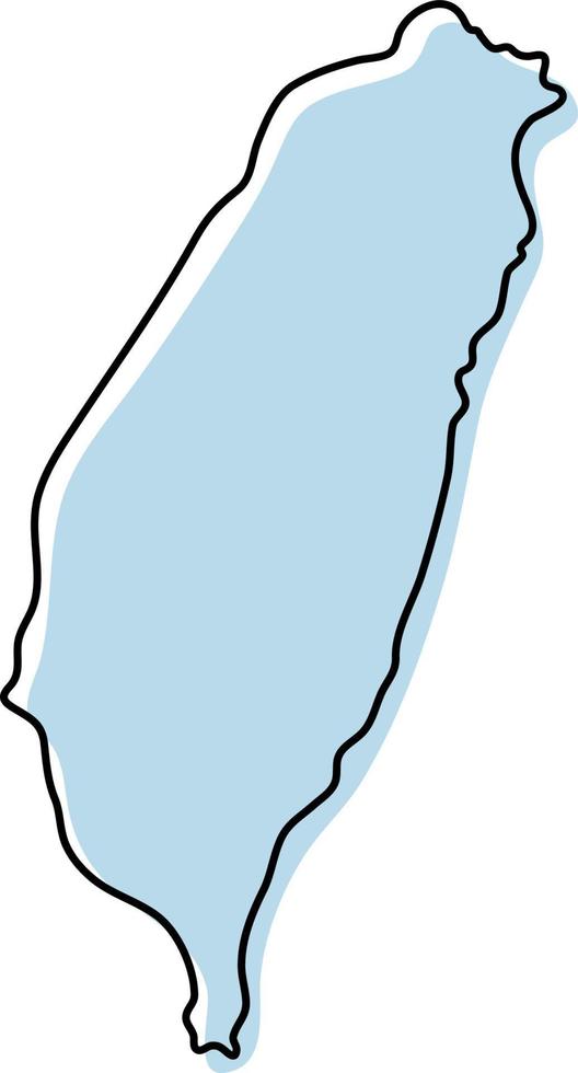 Stylized simple outline map of Taiwan icon. Blue sketch map of Taiwan vector illustration
