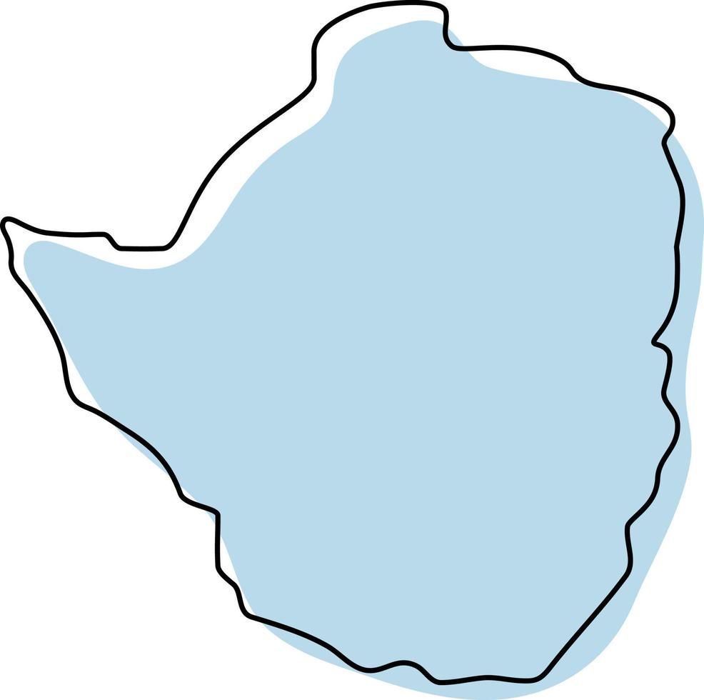 Stylized simple outline map of Zimbabwe icon. Blue sketch map of Zimbabwe vector illustration