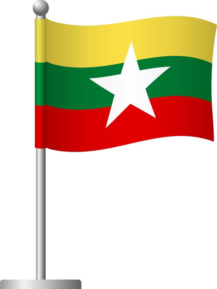 Burma flag on pole icon vector