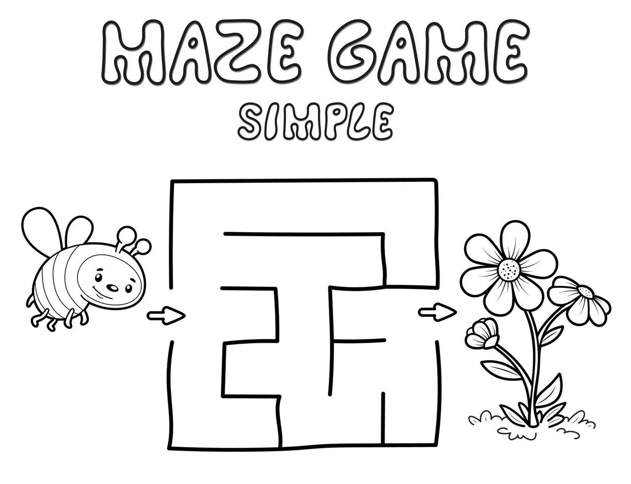 Simple Maze puzzle game for children. Outline simple maze or labyrinth game with bee. vector