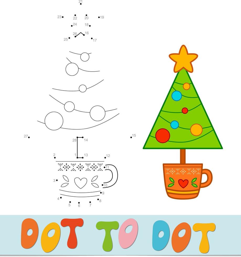 Dot to dot Christmas puzzle. Connect dots game. Christmas tree vector illustration