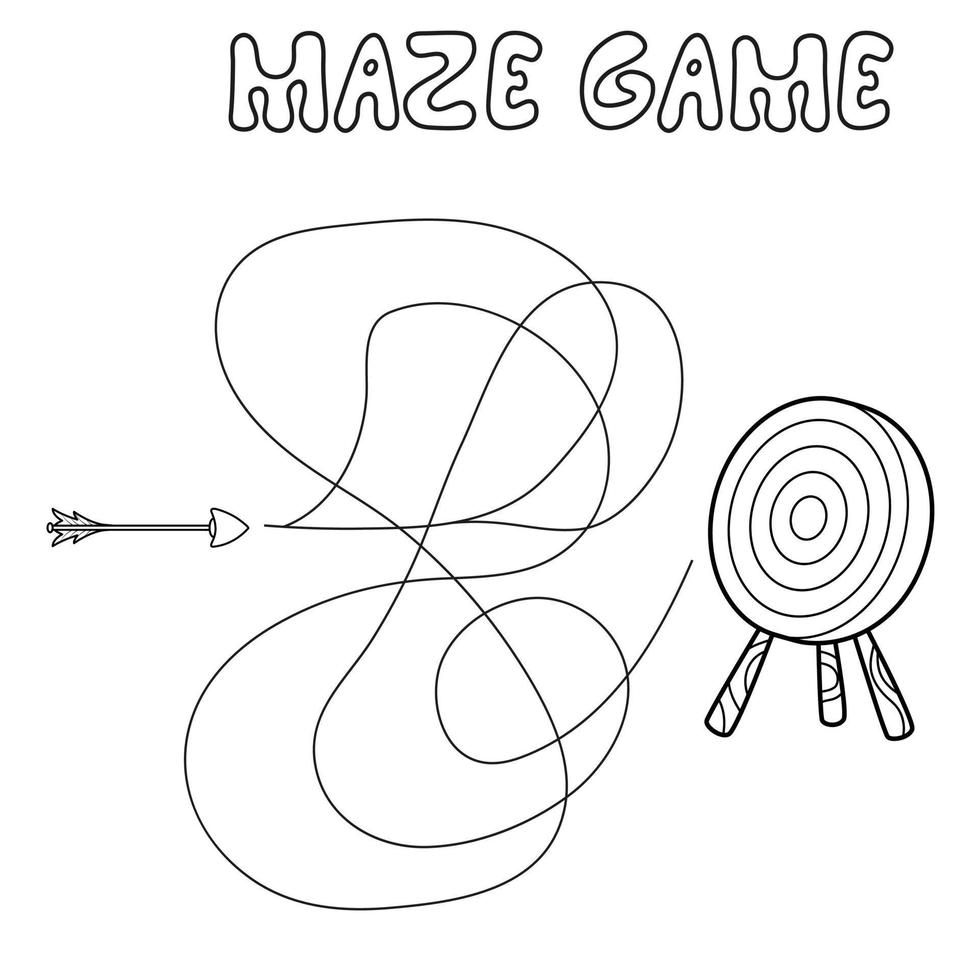 Maze puzzle game for children. Outline maze or labyrinth. Find path game with arrow and target. vector