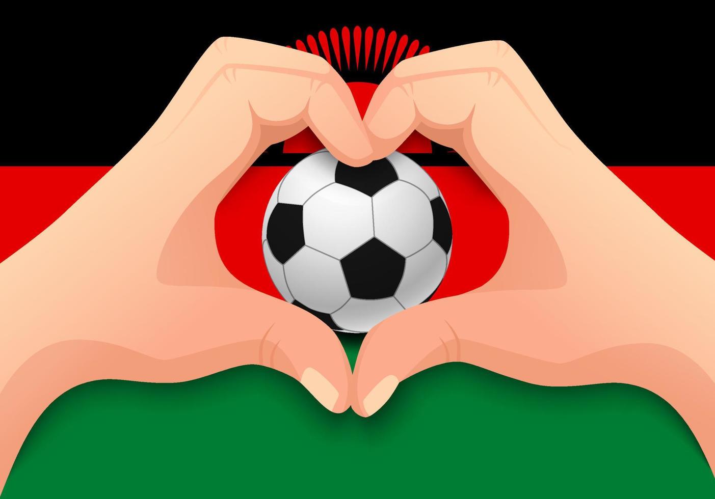 pelota de fútbol malawi y forma de corazón de mano vector