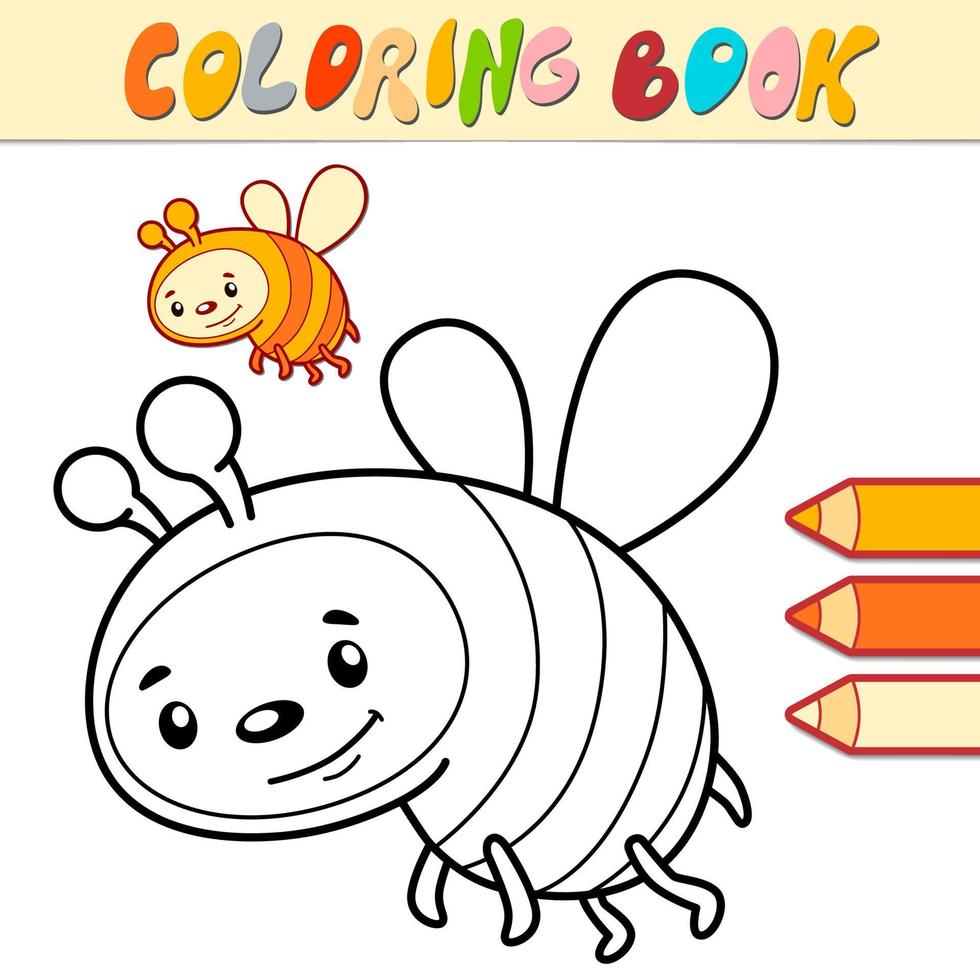 Coloring book or page for kids. bee black and white vector