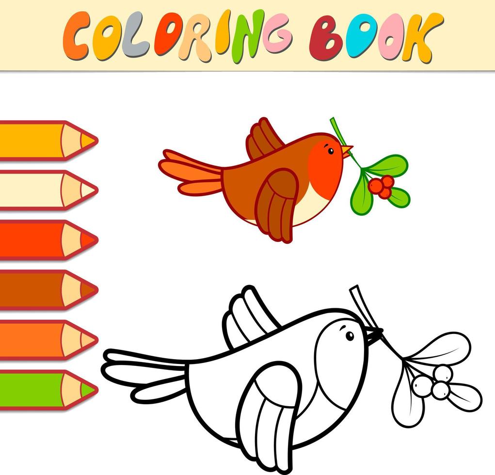 libro para colorear o página para colorear para niños. navidad pájaro blanco y negro vector