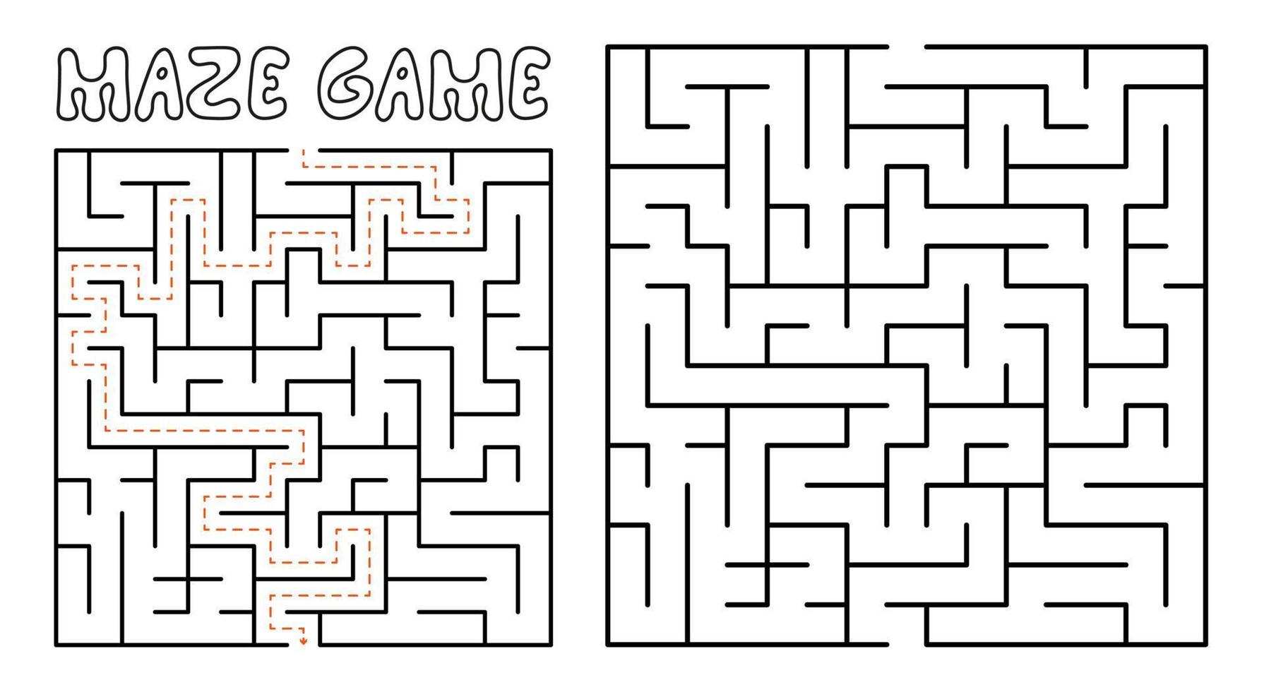 Maze game for kids. Complex Maze puzzle with solution vector