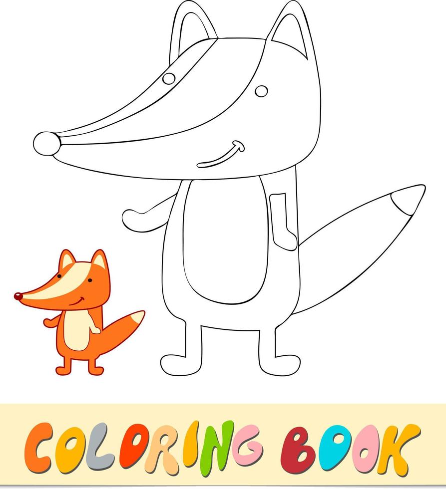 Coloring book or page for kids. Fox black and white vector illustration