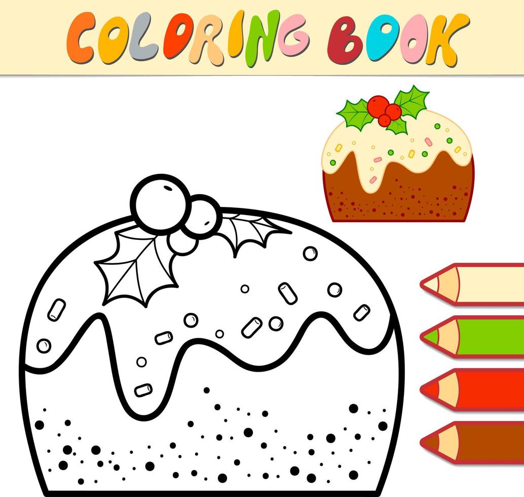 Coloring book or Coloring page for kids. Christmas Cake black and white vector