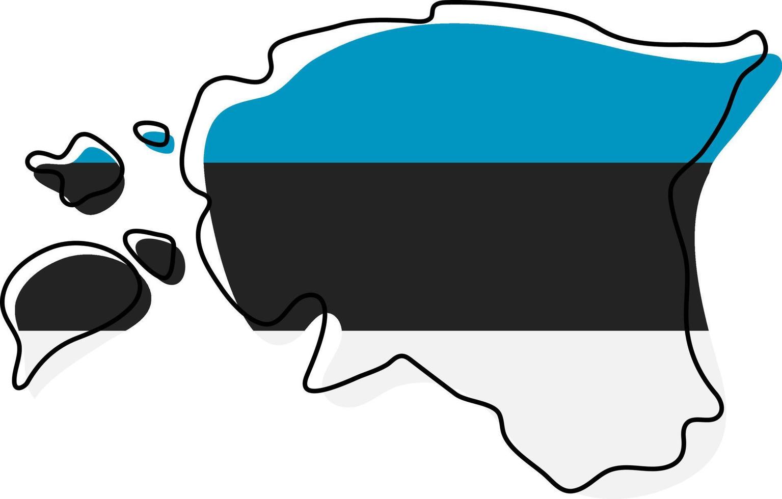 Stylized outline map of Estonia with national flag icon. Flag color map of Estonia vector illustration.