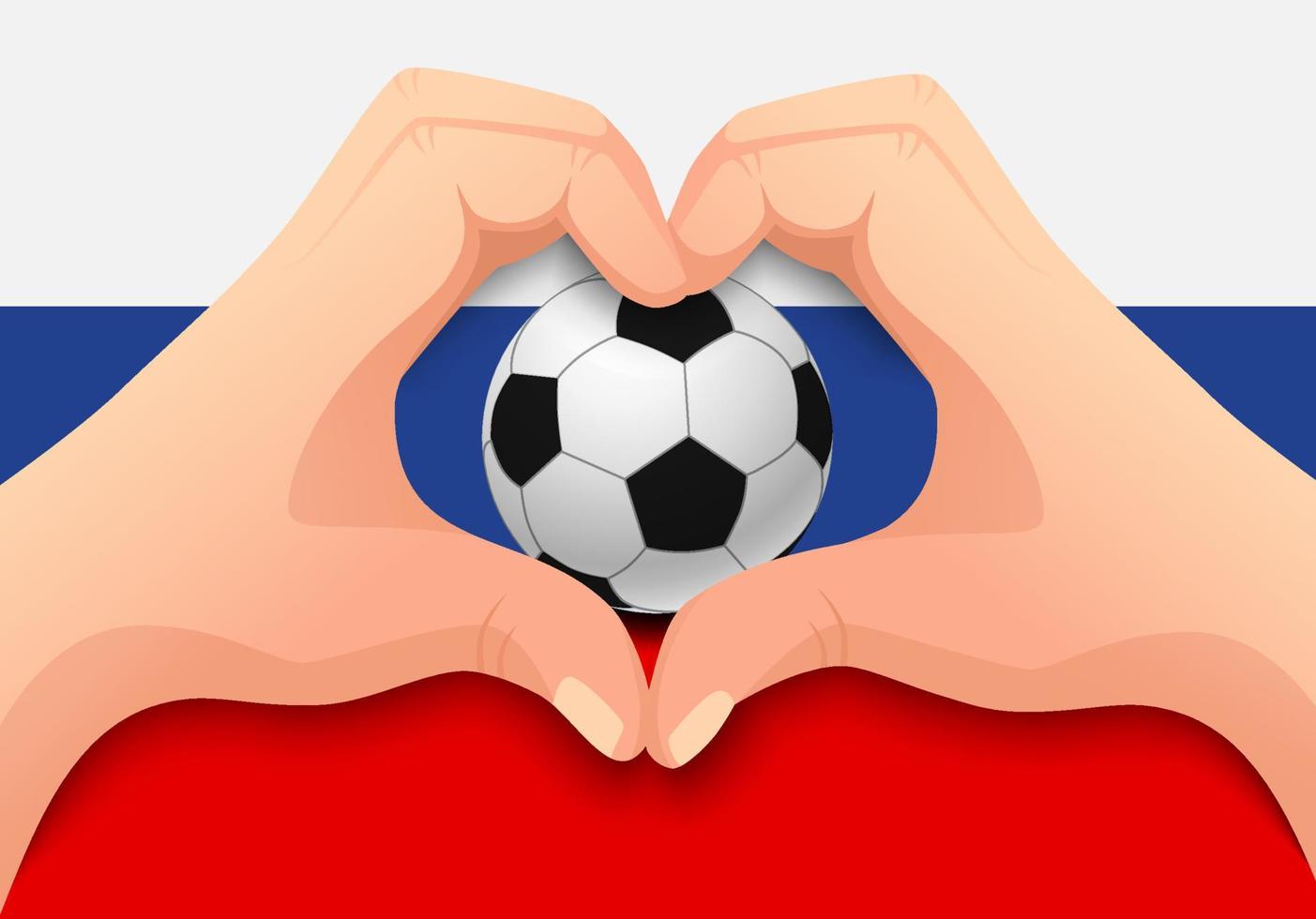 Balón de fútbol de Rusia y forma de corazón de mano vector