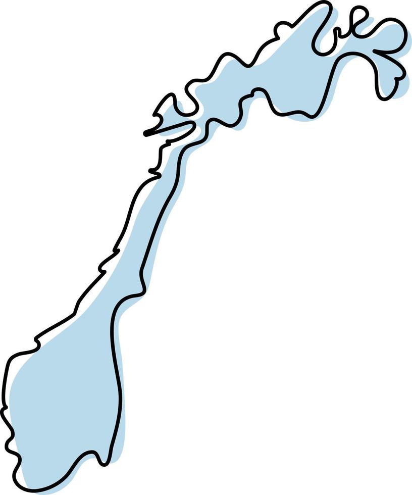 Stylized simple outline map of Norway icon. Blue sketch map of Norway vector illustration