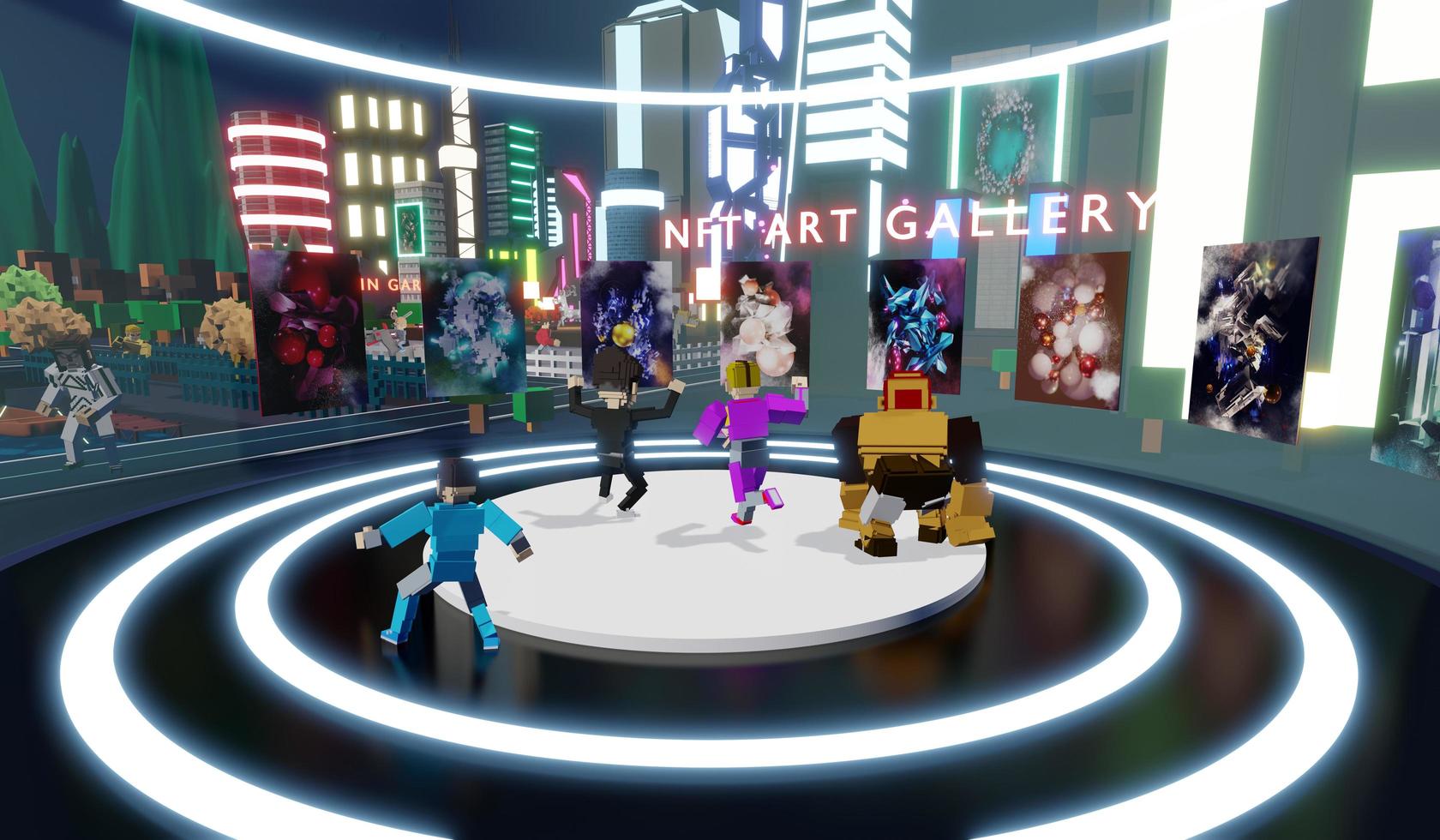 NFT on the sandbox NFTProjects Avatars on Metaverse  and NFT Art Gallery  3D Illustrations photo