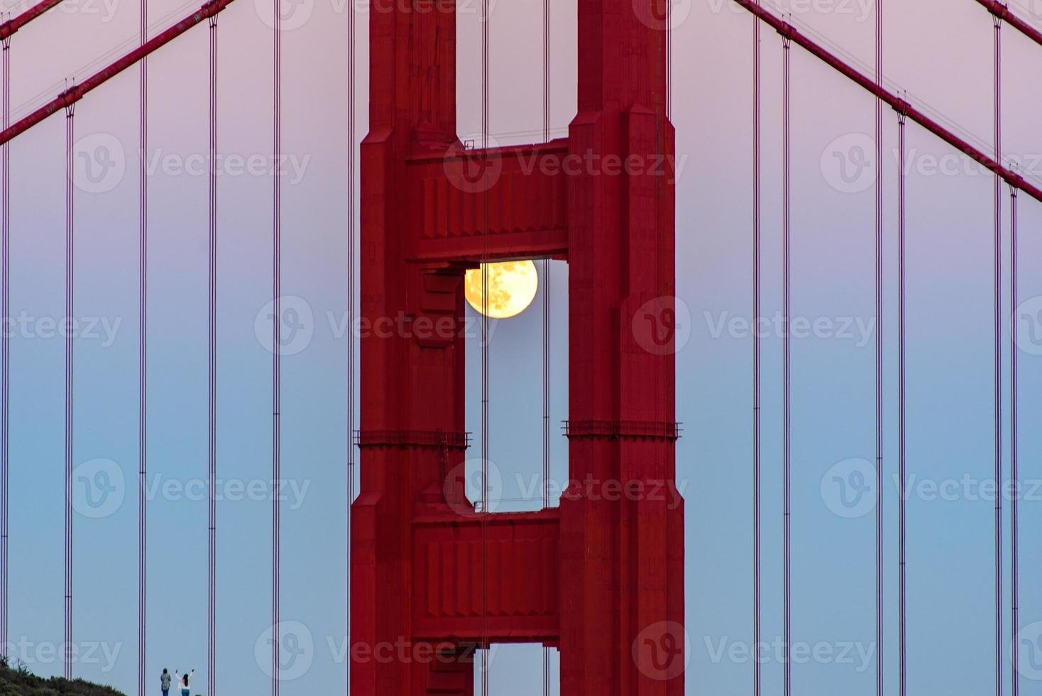 Majestic San Francisco Golden Gate Bridge with June 2022 full moon rising and the north tower as seen from Marin Headlands in California photo