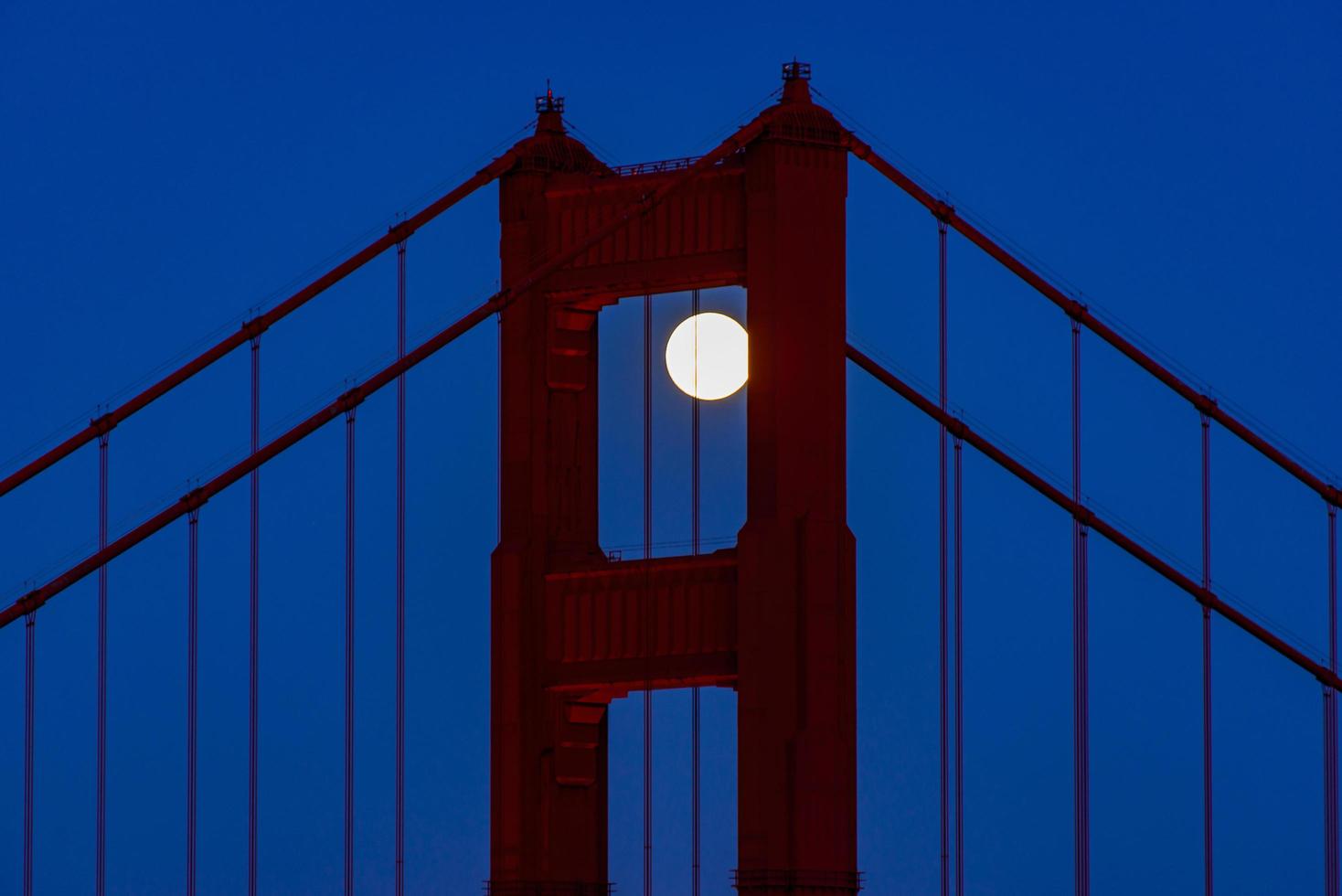 Majestic San Francisco Golden Gate Bridge with June 2022 full moon rising showing the north tower from Marin Headlands photo