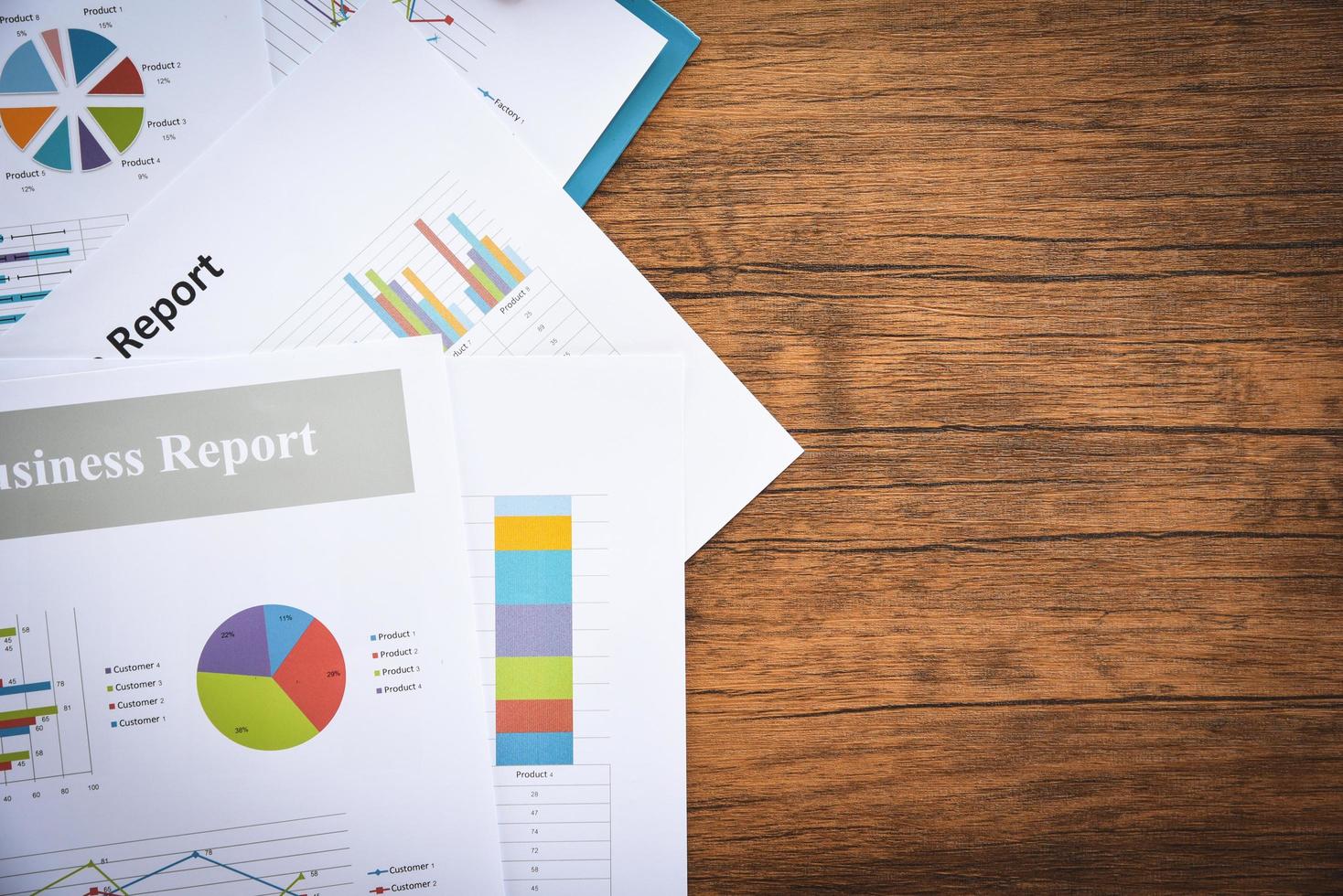 Business report chart preparing graphs concept Summary report in Statistics circle Pie chart on paper business photo