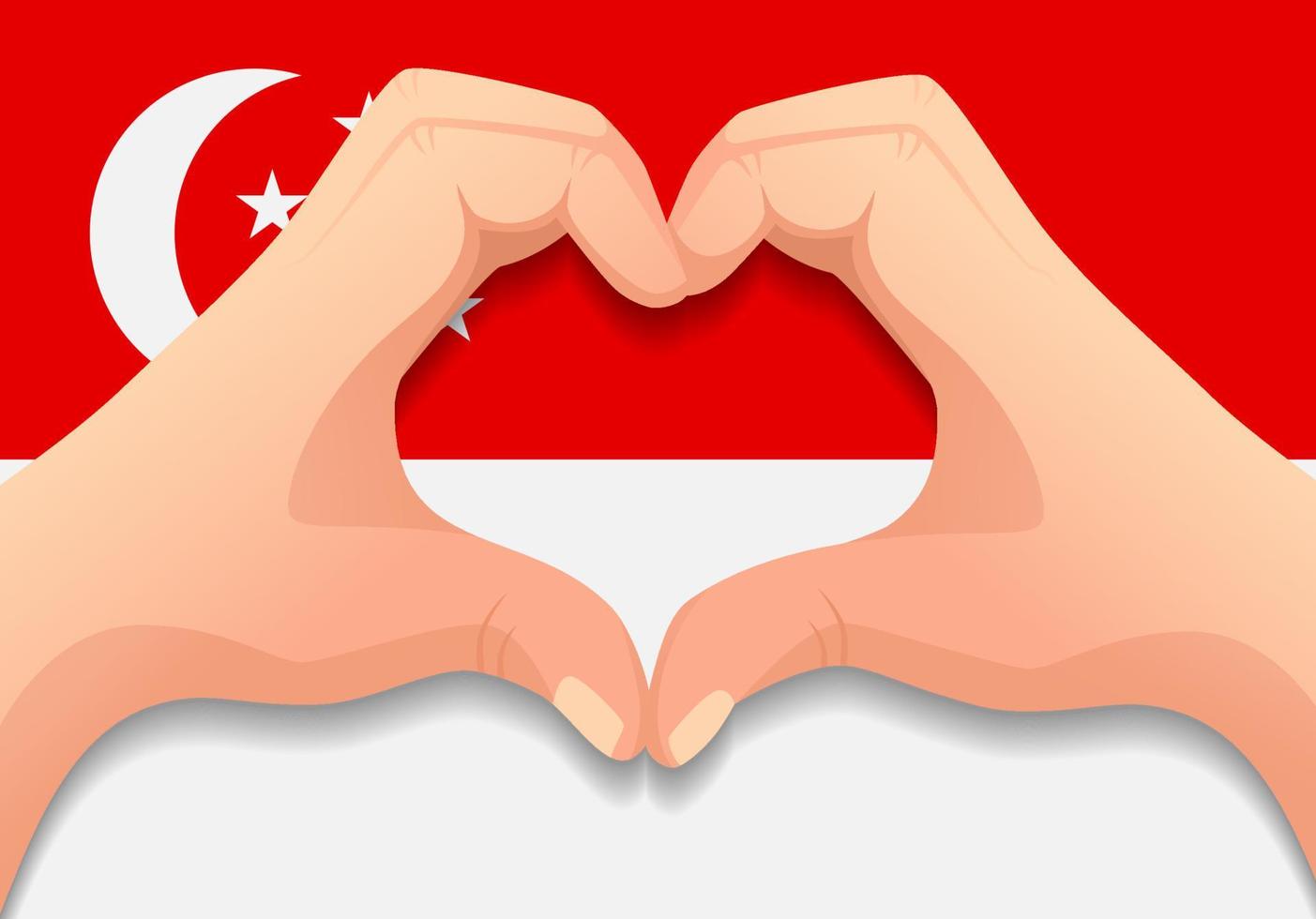 bandera de singapur y forma de corazón de mano vector