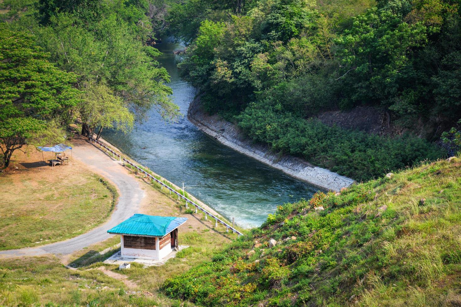 dam canal Drainage canal Reservoir or dam on hill with canal and water drainage system water flow photo