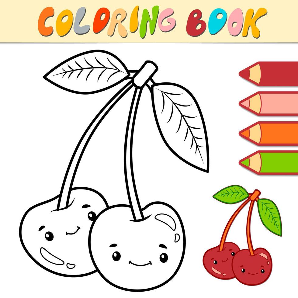 Coloring book or page for kids. cherry black and white vector