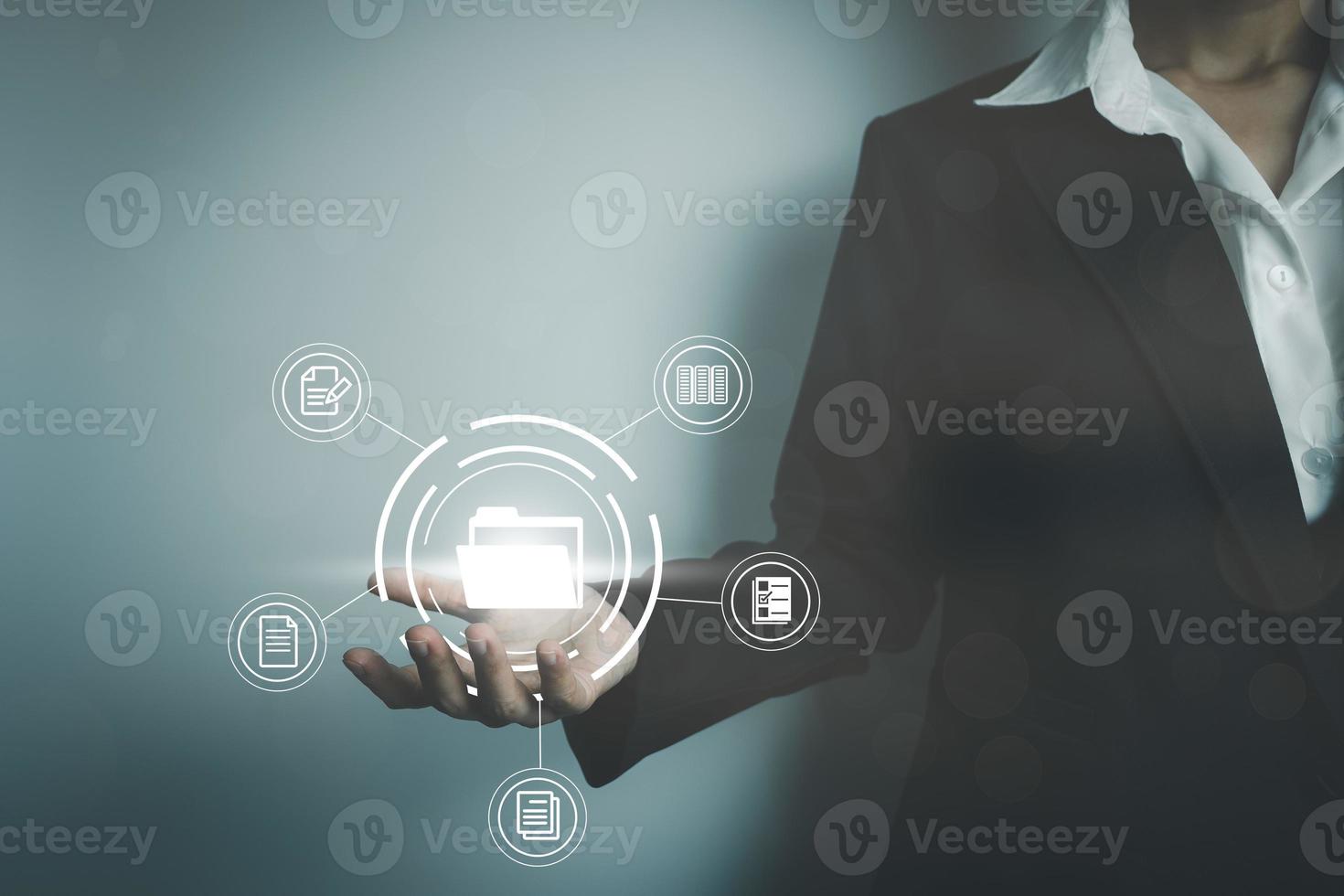 Document Management System DMS, Online document database management, Organization document Organized, automated processes to manage files, ERP enterprise efficient, business technology. photo