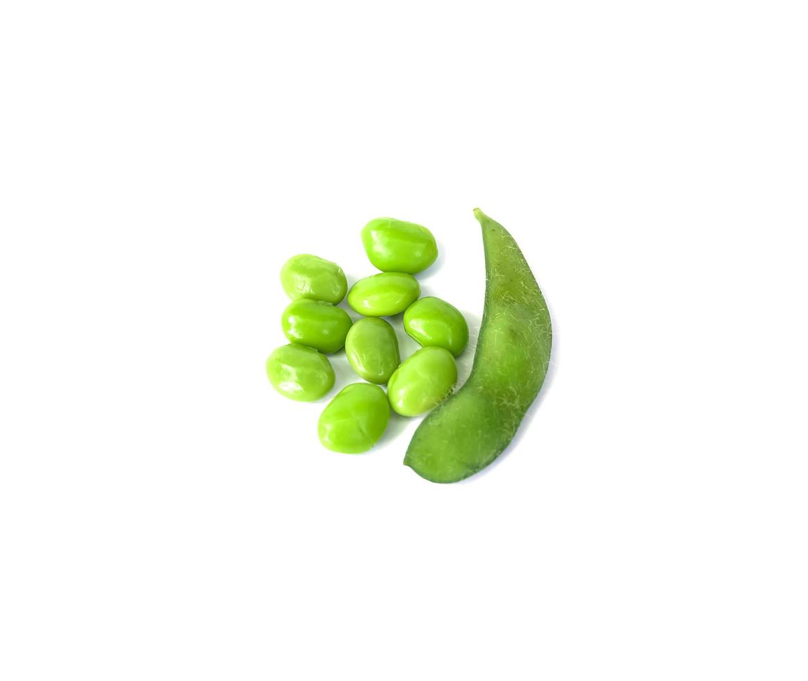 green soybeans and seed isolated, white background photo