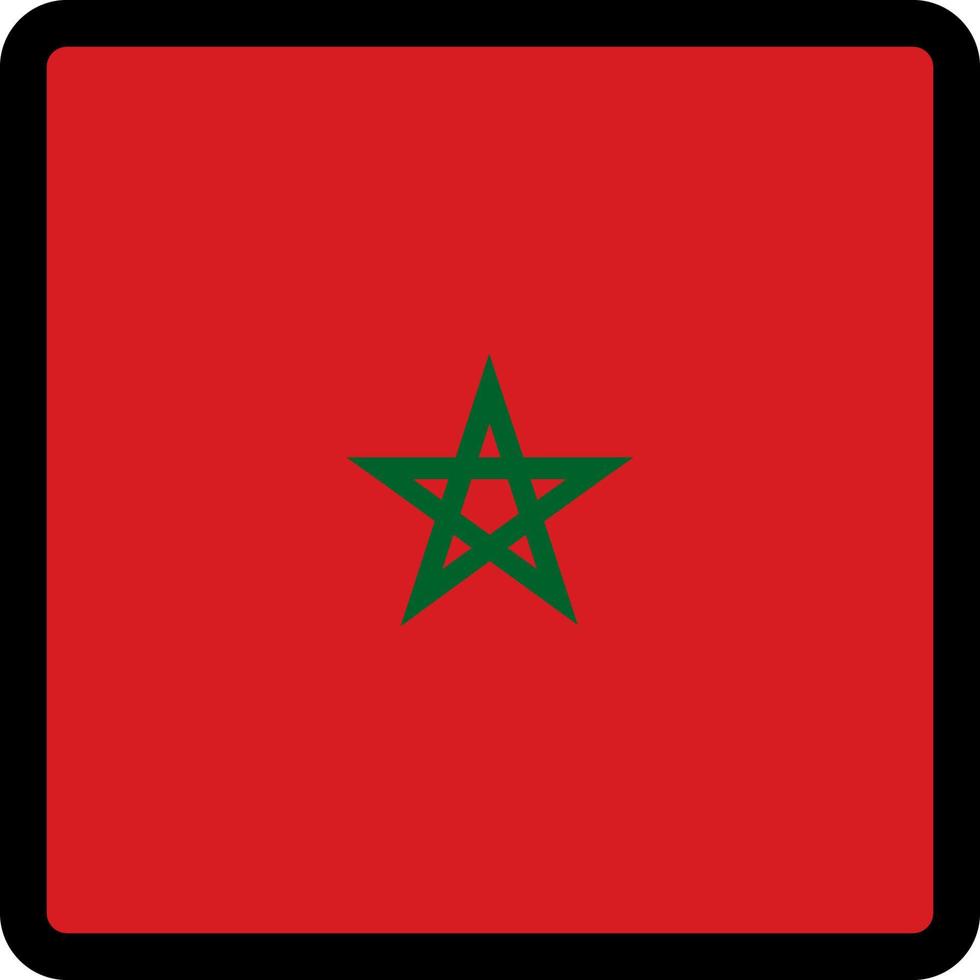 bandera de marruecos en forma de cuadrado con contorno contrastante, señal de comunicación en medios sociales, patriotismo, un botón para cambiar el idioma en el sitio, un icono. vector