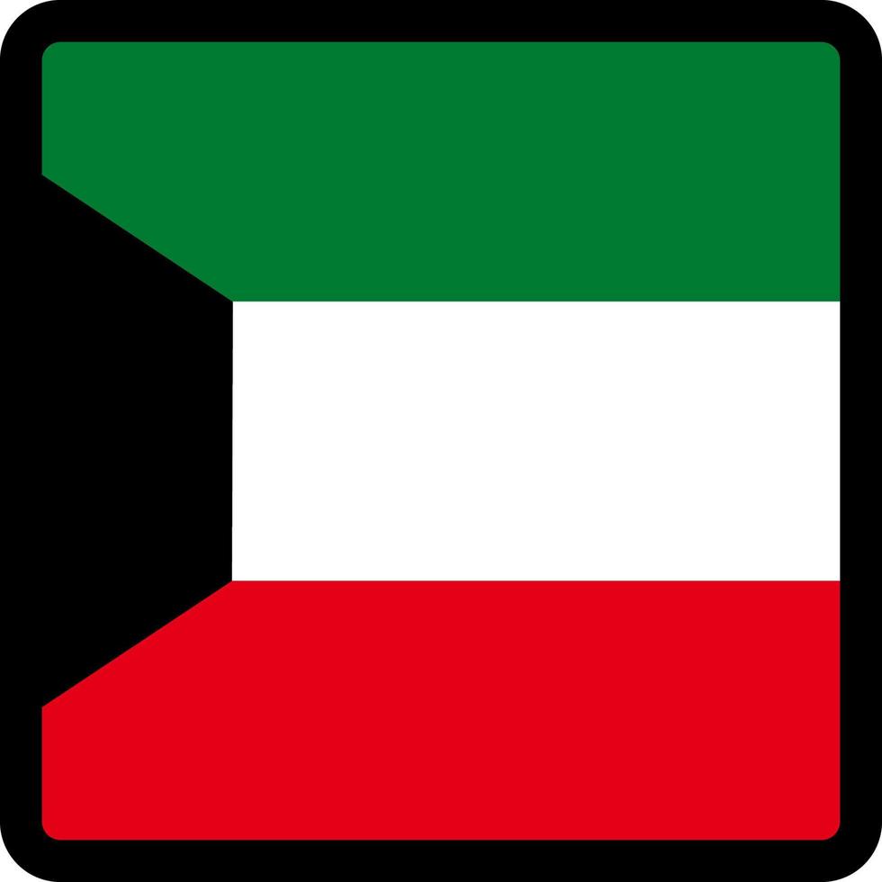 Flag of Kuwait in the shape of square with contrasting contour, social media communication sign, patriotism, a button for switching the language on the site, an icon. vector