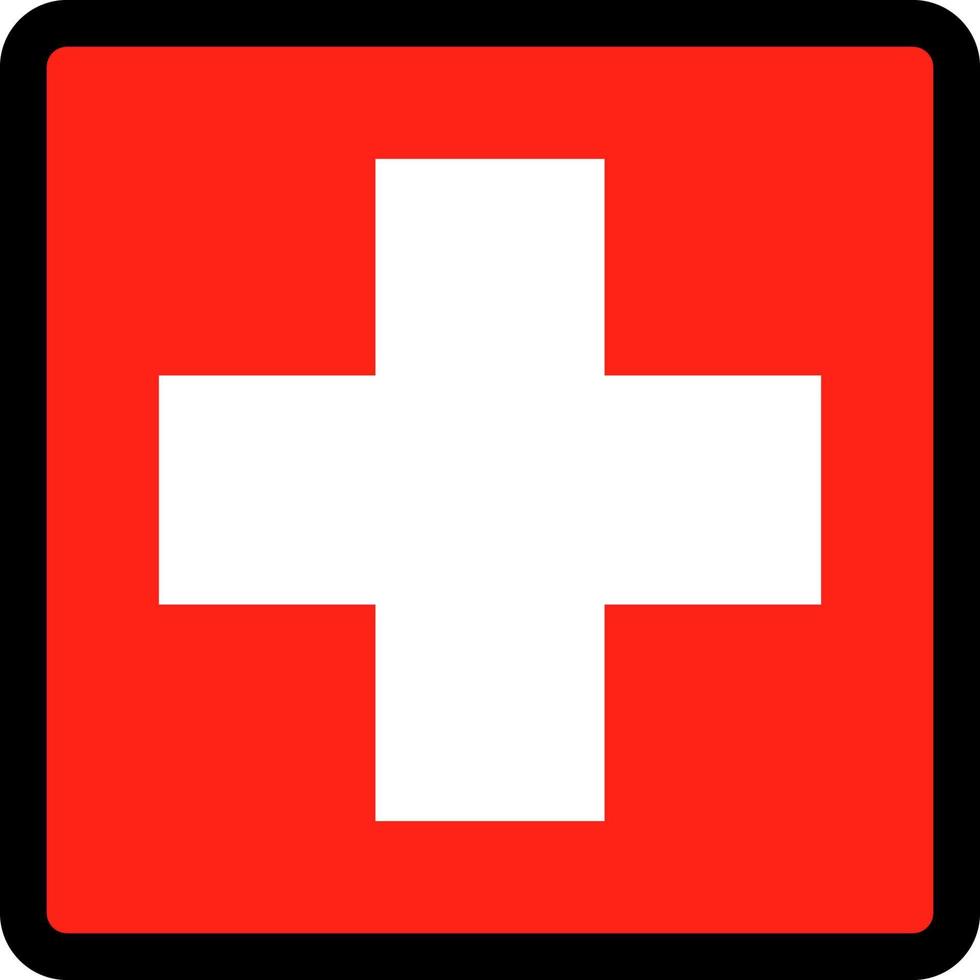 bandera de suiza en forma de cuadrado con contorno contrastante, señal de comunicación en medios sociales, patriotismo, un botón para cambiar el idioma en el sitio, un icono. vector