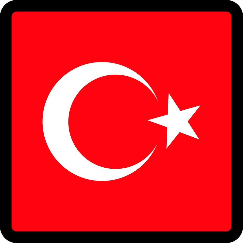 Flag of Turkey in the shape of square with contrasting contour, social media communication sign, patriotism, a button for switching the language on the site, an icon. vector