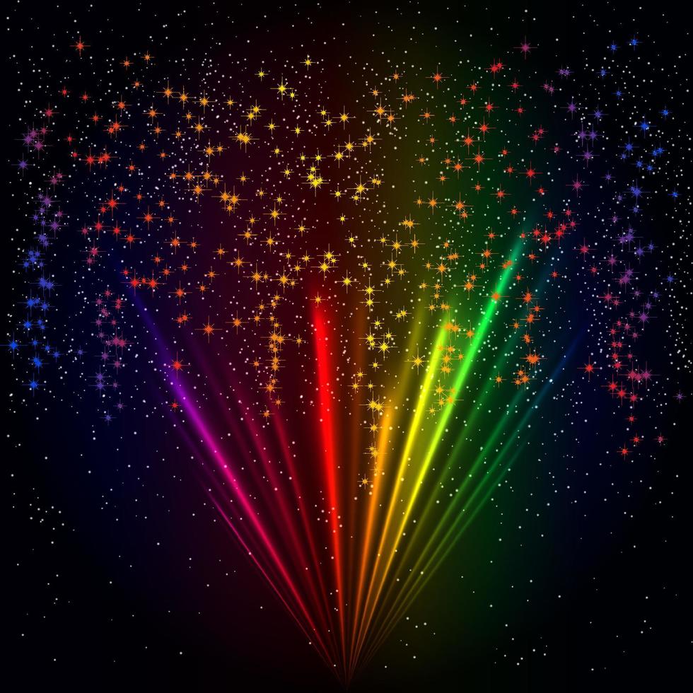 Rainbow light rays background, vector abstract colorful burst.