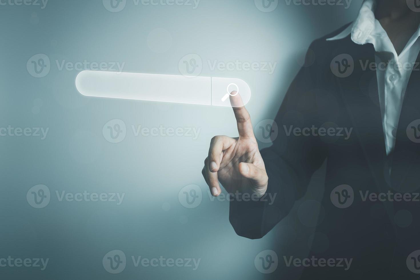 Search engine optimization SEO, Concept of search technology on the Internet, hand using search bar on the website photo