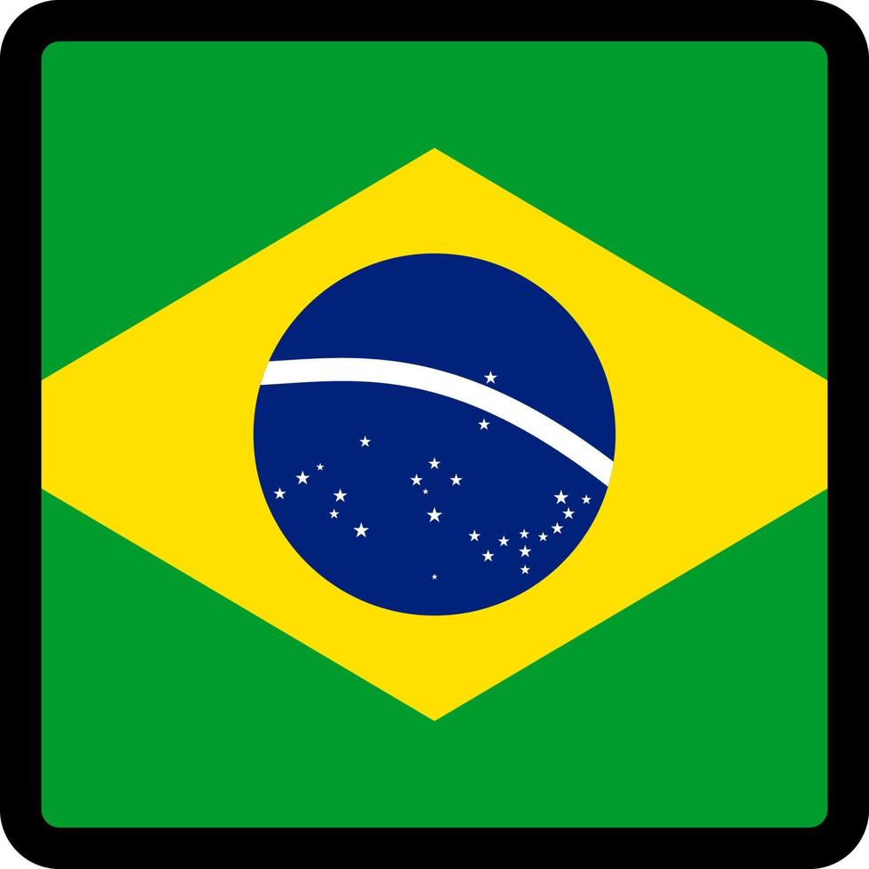 Flag of Brazil in the shape of square with contrasting contour, social media communication sign, patriotism, a button for switching the language on the site, an icon. vector