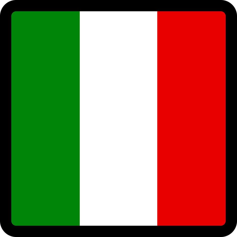 bandera de italia en forma de cuadrado con contorno contrastante, signo de comunicación en medios sociales, patriotismo, un botón para cambiar el idioma en el sitio, un icono. vector