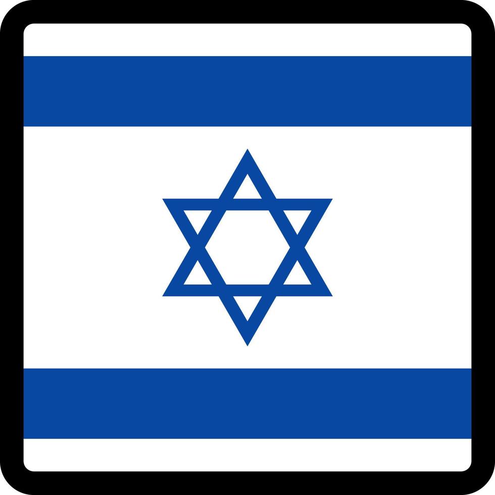 Flag of Israel in the shape of square with contrasting contour, social media communication sign, patriotism, a button for switching the language on the site, an icon. vector