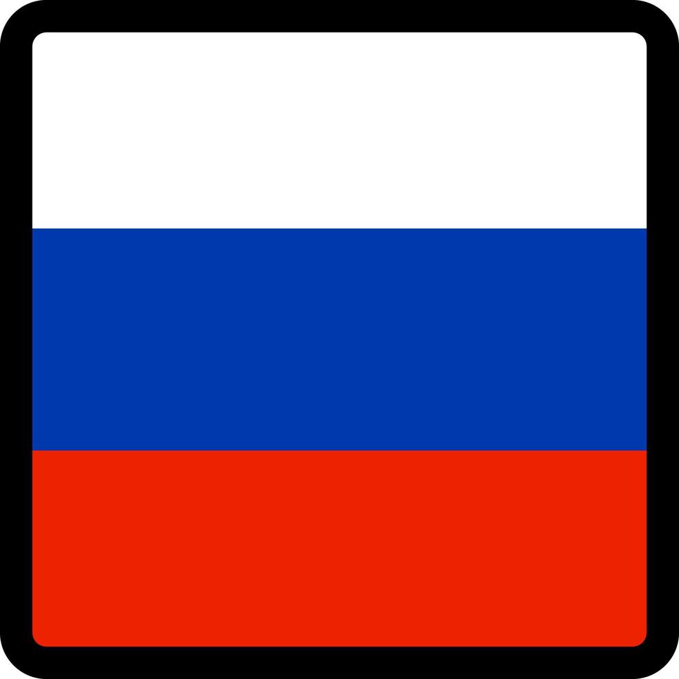 Flag of Russian Federation in the shape of square with contrasting contour, social media communication sign, patriotism, a button for switching the language on the site, an icon. vector