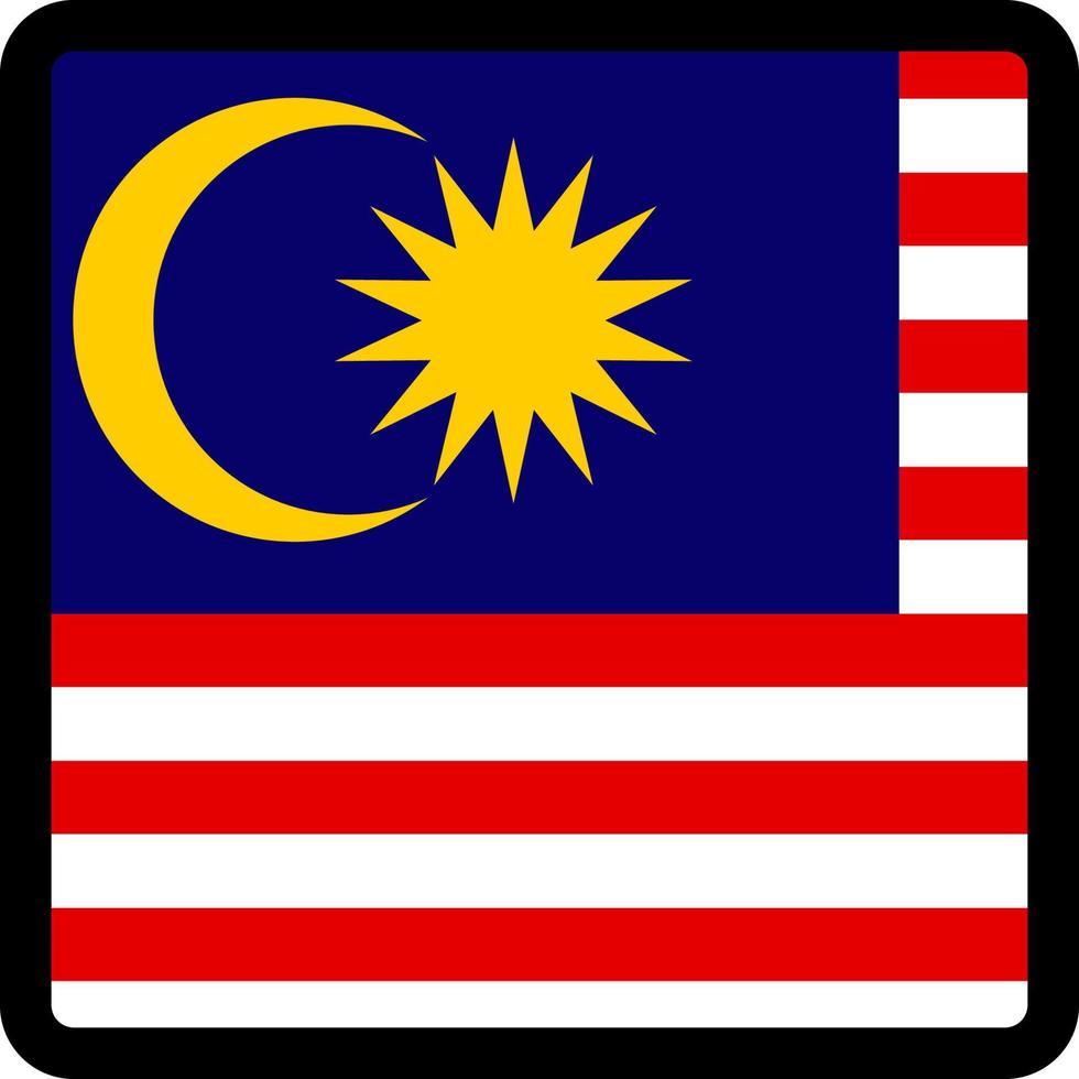 Flag of Malaysia in the shape of square with contrasting contour, social media communication sign, patriotism, a button for switching the language on the site, an icon. vector