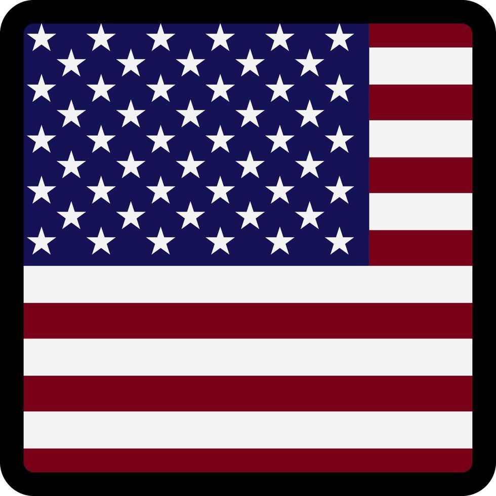 Flag of America in the shape of square with contrasting contour, social media communication sign, patriotism, a button for switching the language on the site, an icon. vector