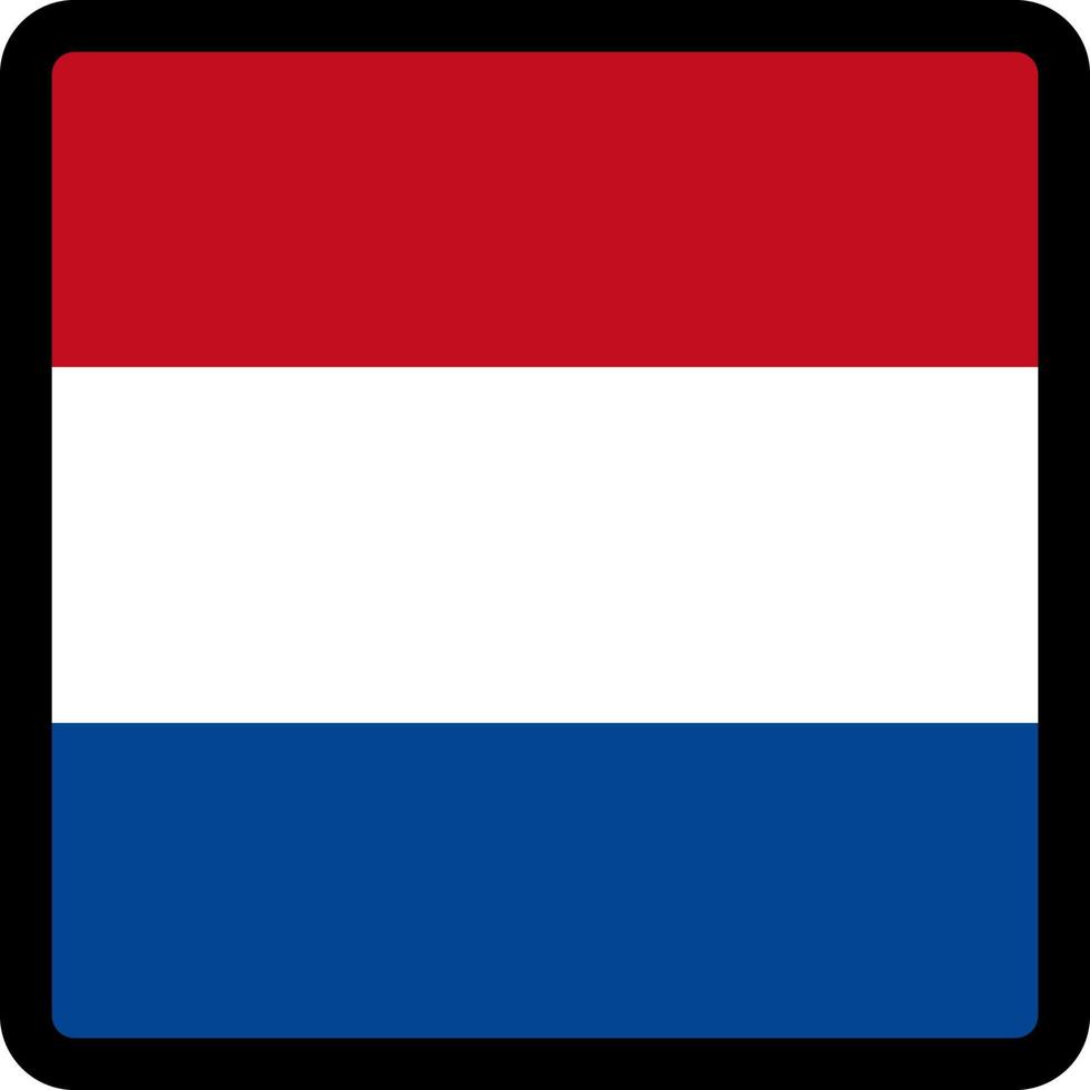 Flag of Netherlands in the shape of square with contrasting contour, social media communication sign, patriotism, a button for switching the language on the site, an icon. vector