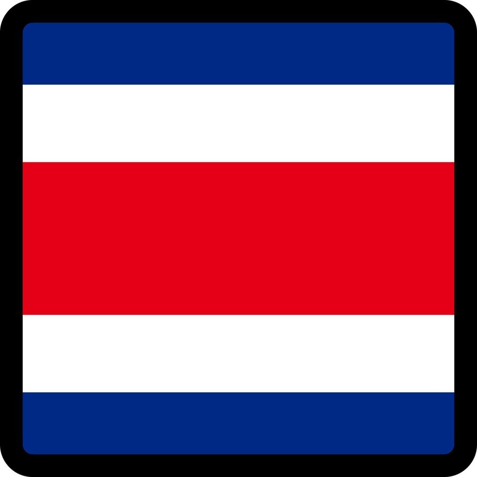 Flag of Costa Rica in the shape of square with contrasting contour, social media communication sign, patriotism, a button for switching the language on the site, an icon. vector