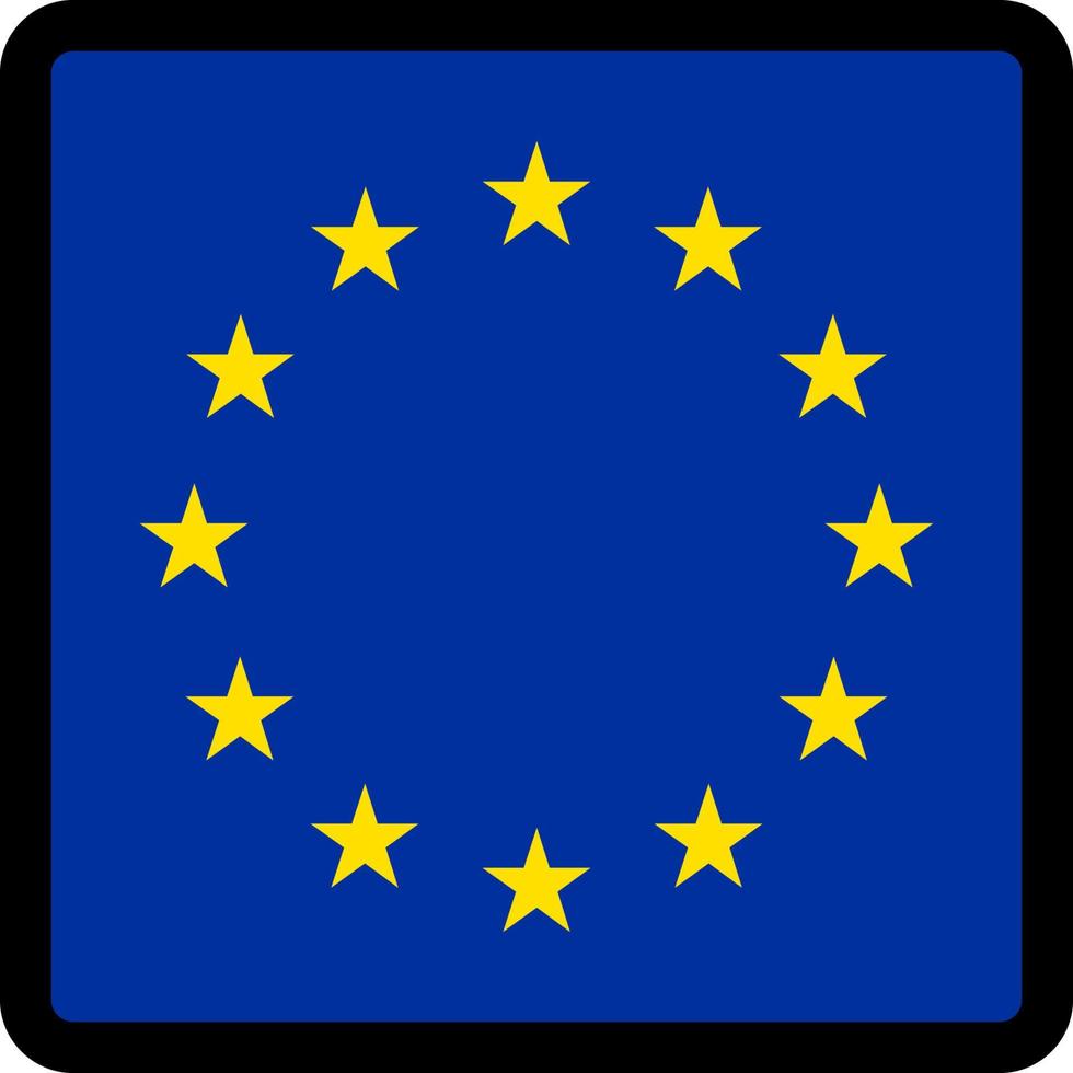 Flag of European Union in the shape of square with contrasting contour, social media communication sign, patriotism, a button for switching the language on the site, an icon. vector