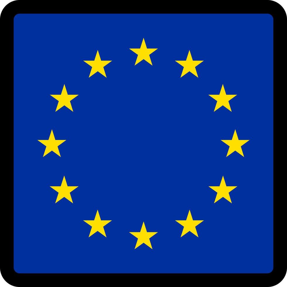 bandera de la unión europea en forma de cuadrado con contorno contrastante, señal de comunicación en medios sociales, patriotismo, un botón para cambiar el idioma en el sitio, un icono. vector