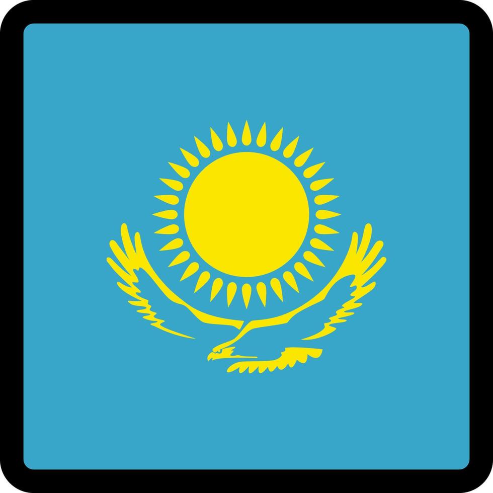 Flag of Kazakhstan in the shape of square with contrasting contour, social media communication sign, patriotism, a button for switching the language on the site, an icon. vector