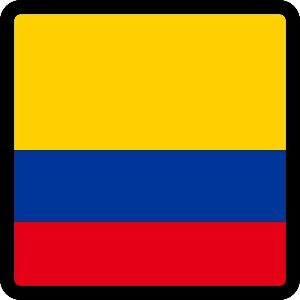 Flag of Colombia in the shape of square with contrasting contour, social media communication sign, patriotism, a button for switching the language on the site, an icon. vector